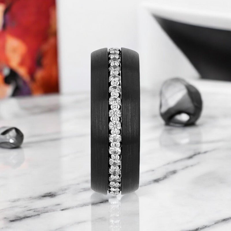 TSAR | Black Tungsten Ring with White Sapphires:圖片 4
