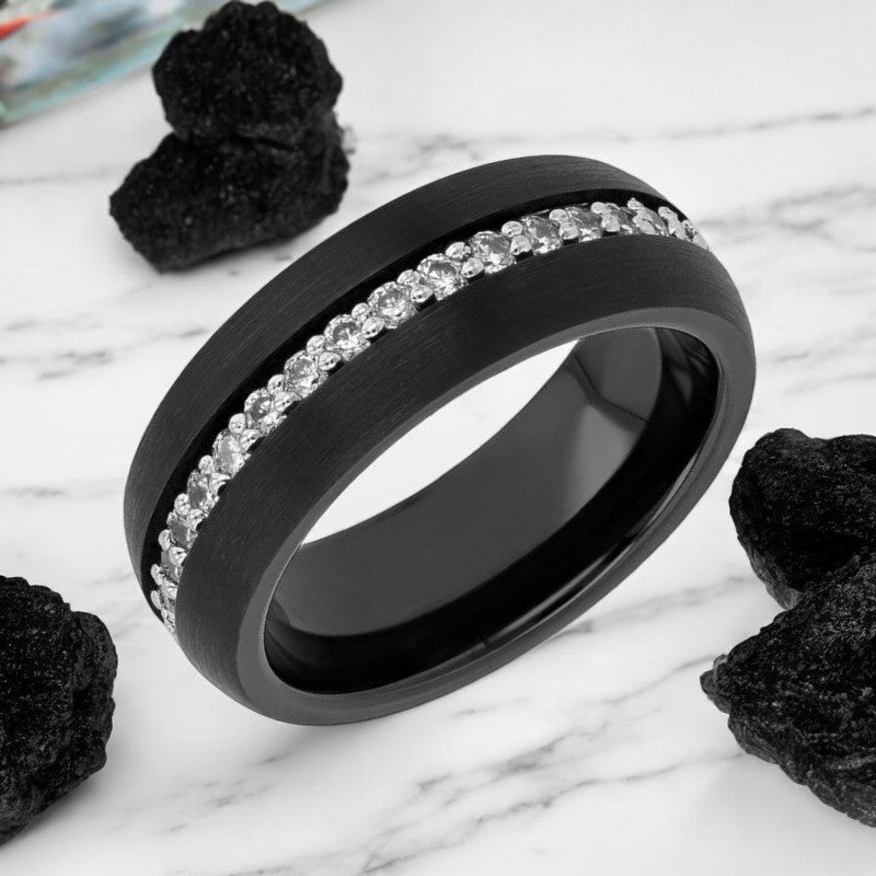 TSAR | Black Tungsten Ring with White Sapphires:圖片 3