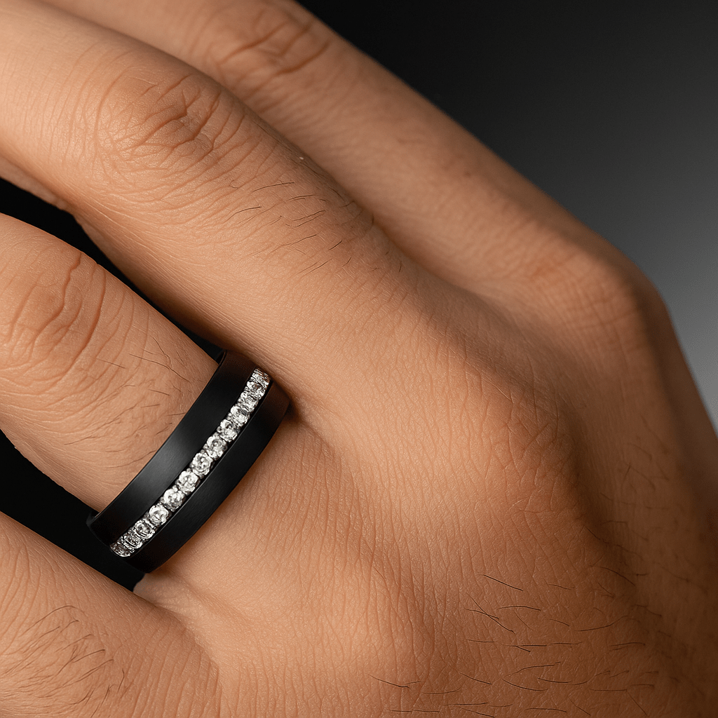 TSAR | Black Tungsten Ring with White Sapphires:圖片 2