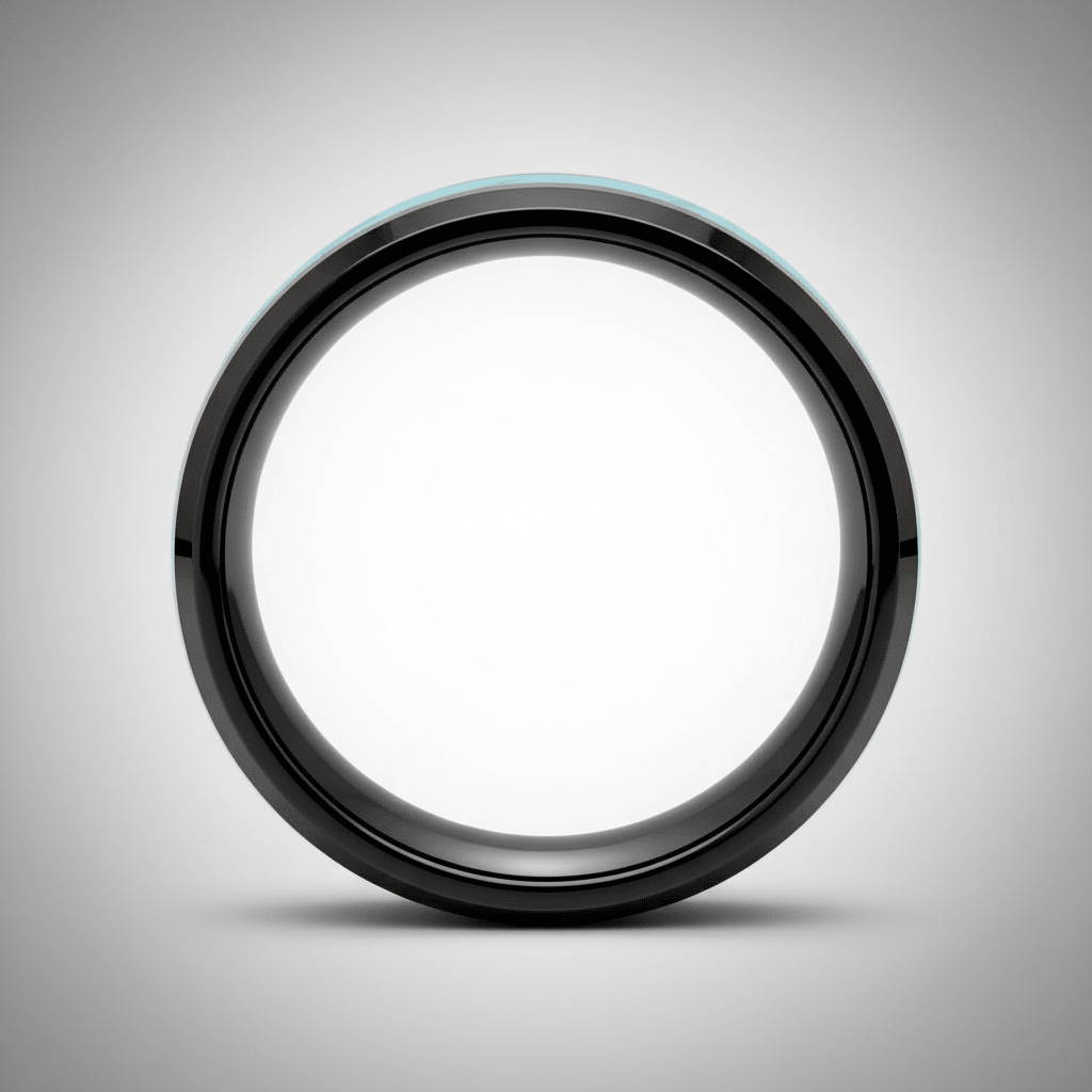 VERDEL | Black Tungsten Crushed Turquoise Stone Inlay Beveled Wedding Ring 8mm - Image 5