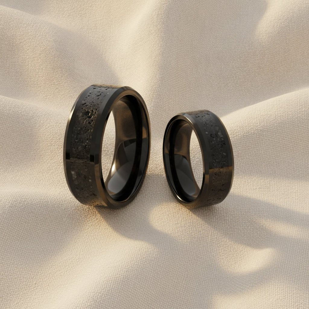 VESUVIUS | Black Ceramic Lava Rock Wedding Ring, Beveled, 6mm/8mm - Image 3