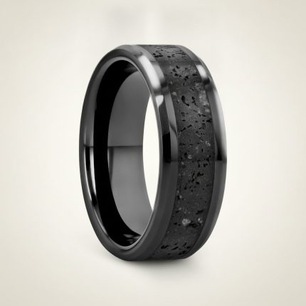 VESUVIUS | Black Ceramic Lava Rock Wedding Ring, Beveled, 6mm/8mm