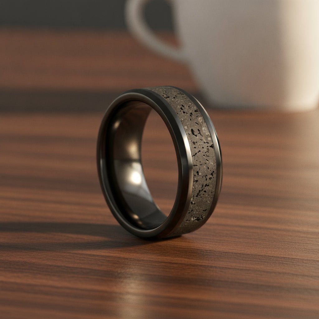 VESUVIUS | Black Ceramic Lava Rock Wedding Ring, Beveled, 6mm/8mm - Image 6