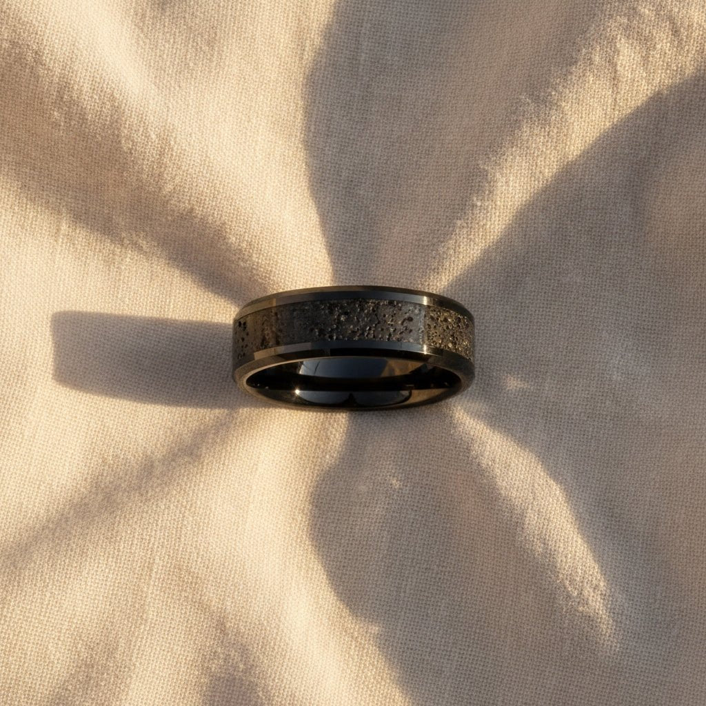 VESUVIUS | Black Ceramic Lava Rock Wedding Ring, Beveled, 6mm/8mm - Image 4