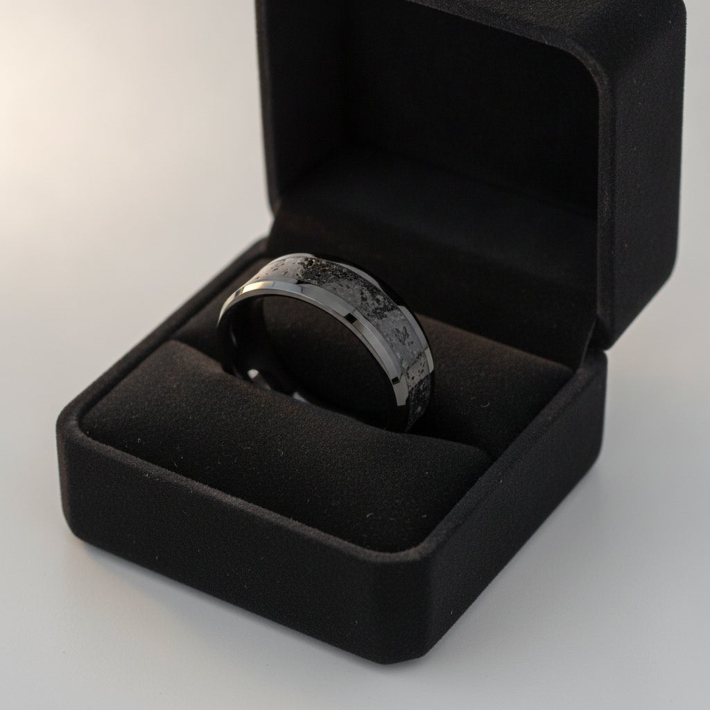VESUVIUS | Black Ceramic Lava Rock Wedding Ring, Beveled, 6mm/8mm - Image 5